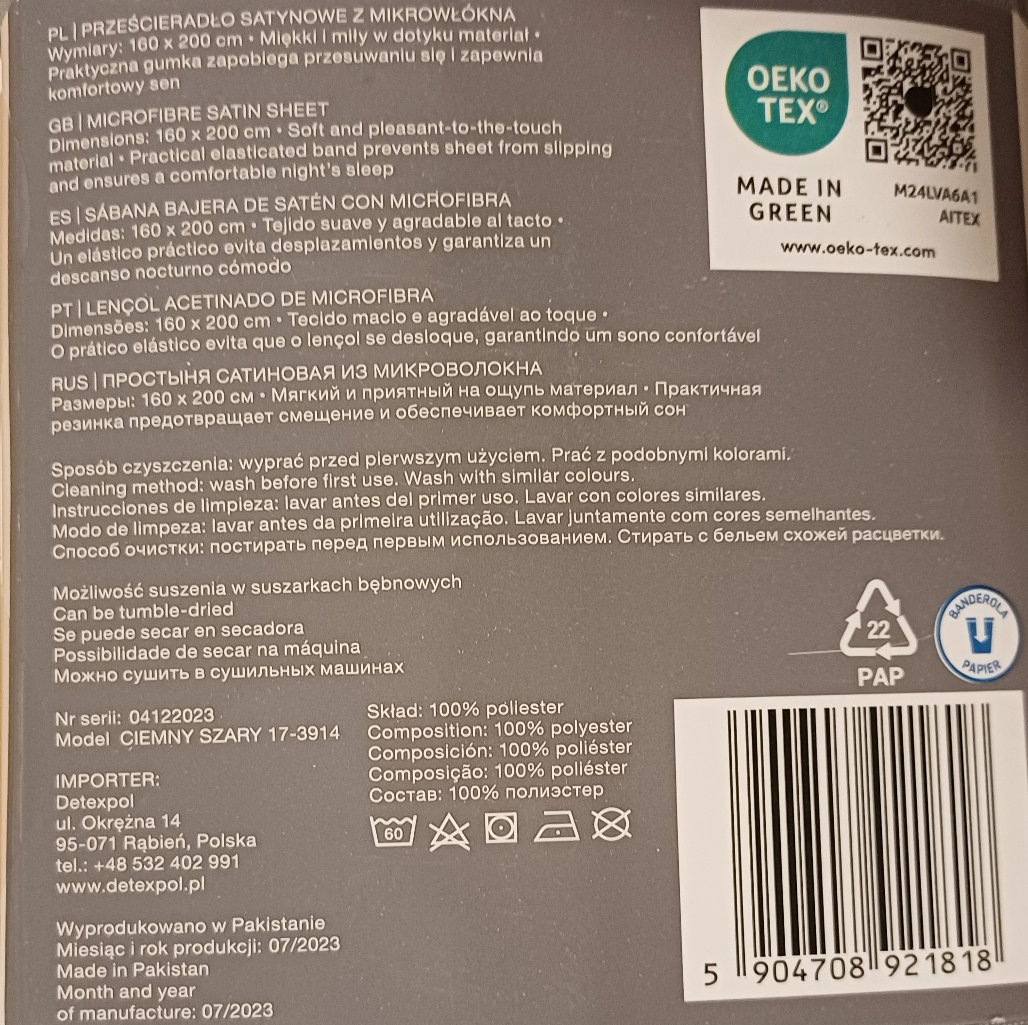 Prześcieradło z mikrowłókna satynowego 160x200x25 ciemnoszare miękkie miłe