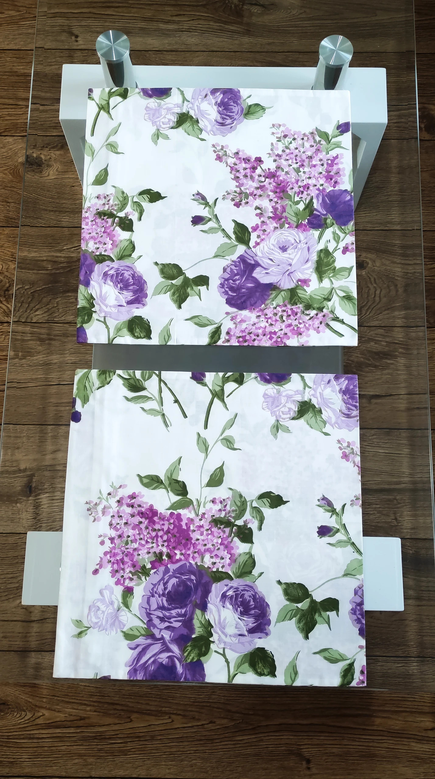 Poszewka na poduszkę fioletowa liliowa kremowa ecru kwiaty kwiatki