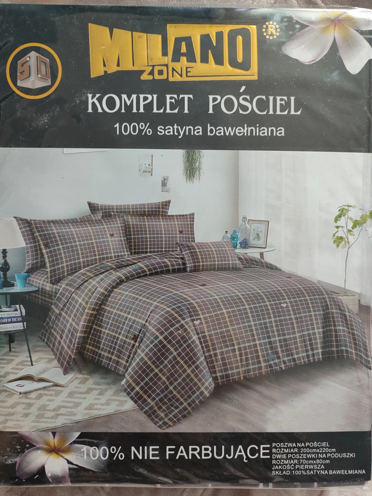 Komplet nowej pościeli krata 200x220