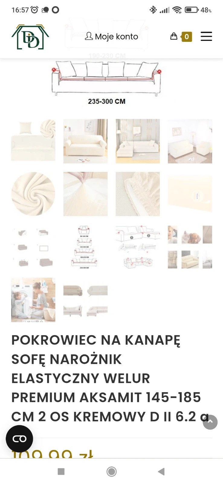 Pokrowiec na kanapę welur premium