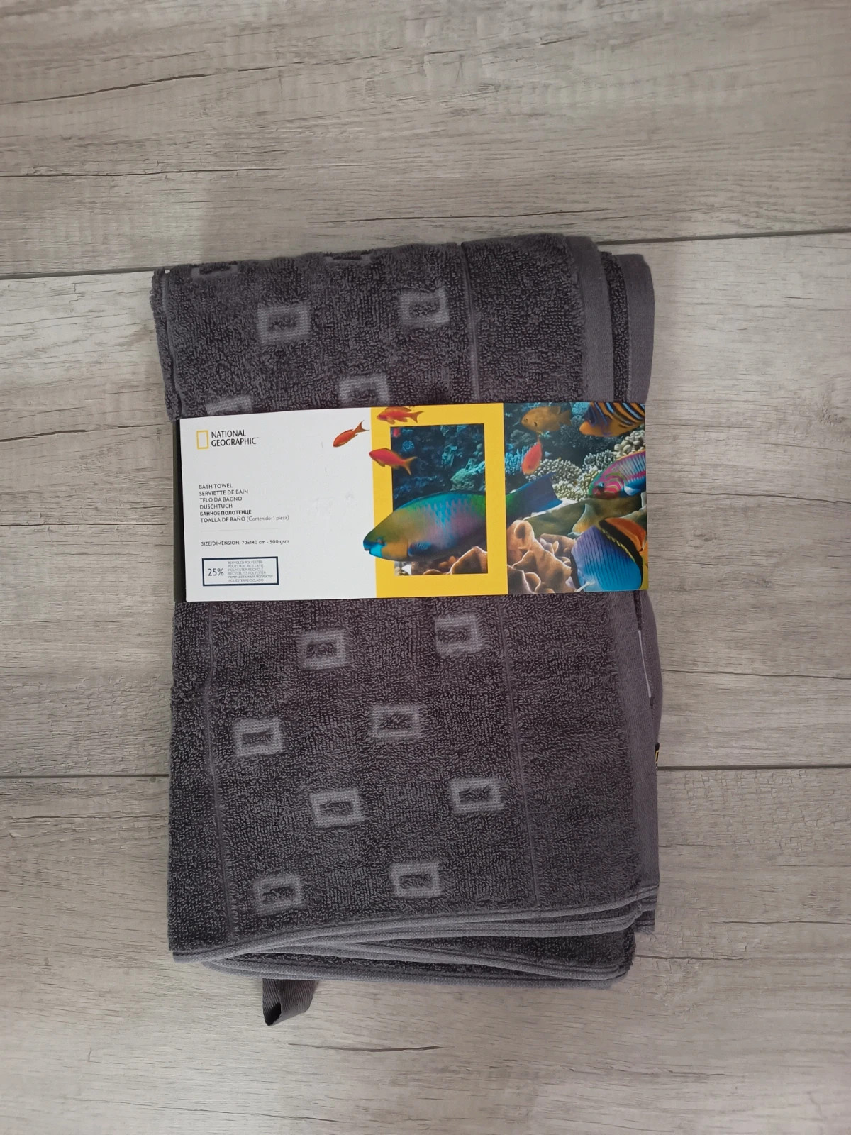 Ręcznik kąpielowy szary National Geographic 70x140 cm nowy