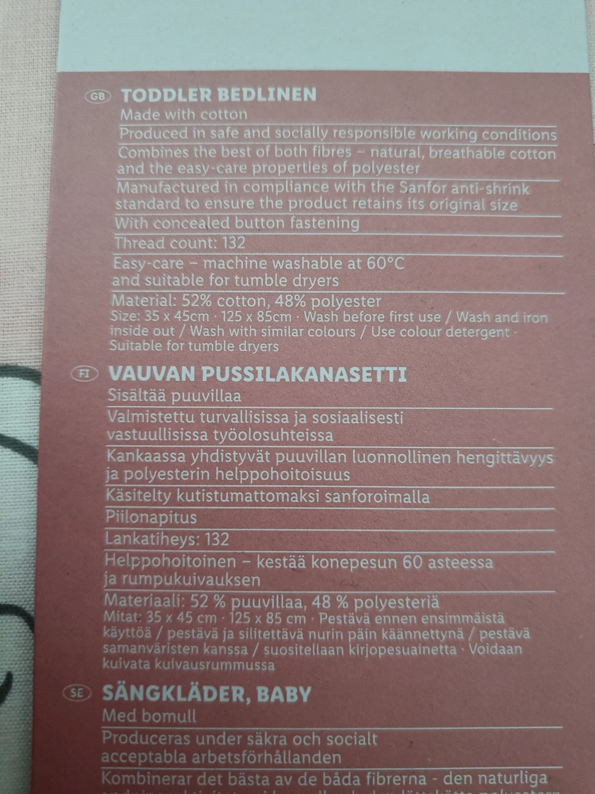 Uusi vauvan pussilakanasetti