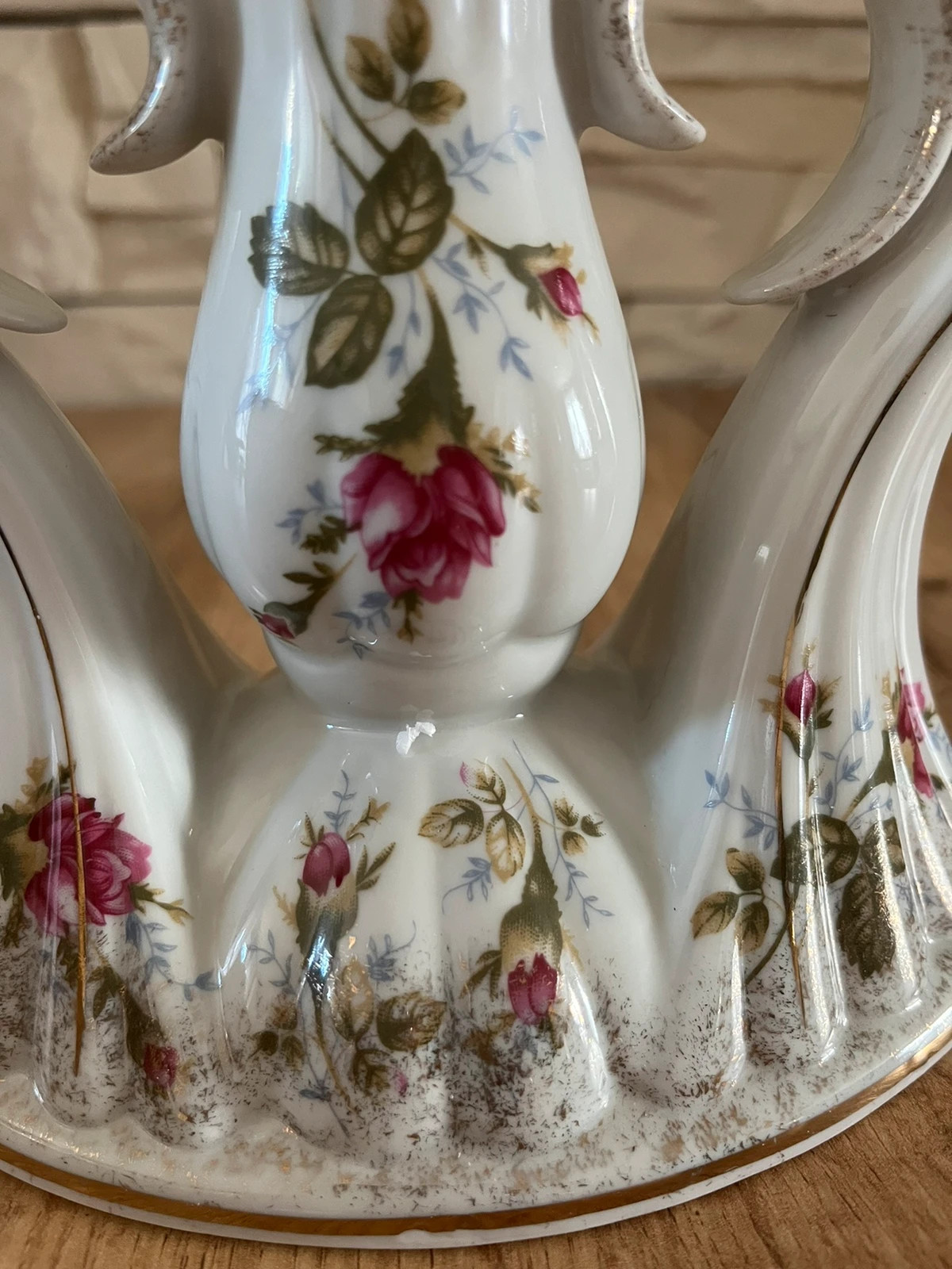 Porcelanowy świecznik Iwona Chodzież złocony vintage