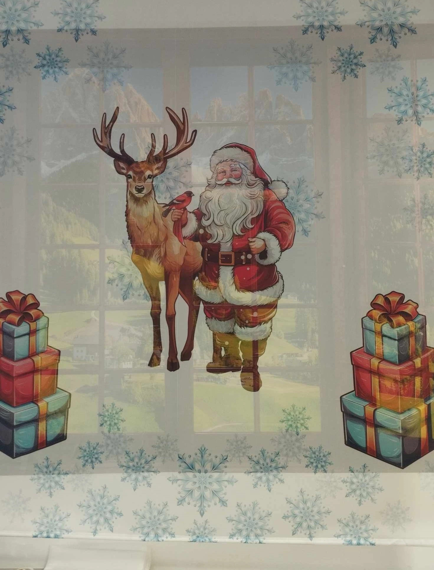 Firanka Świąteczna z Mikołajem Reniferami i Płatkami Śniegu wys 160x150