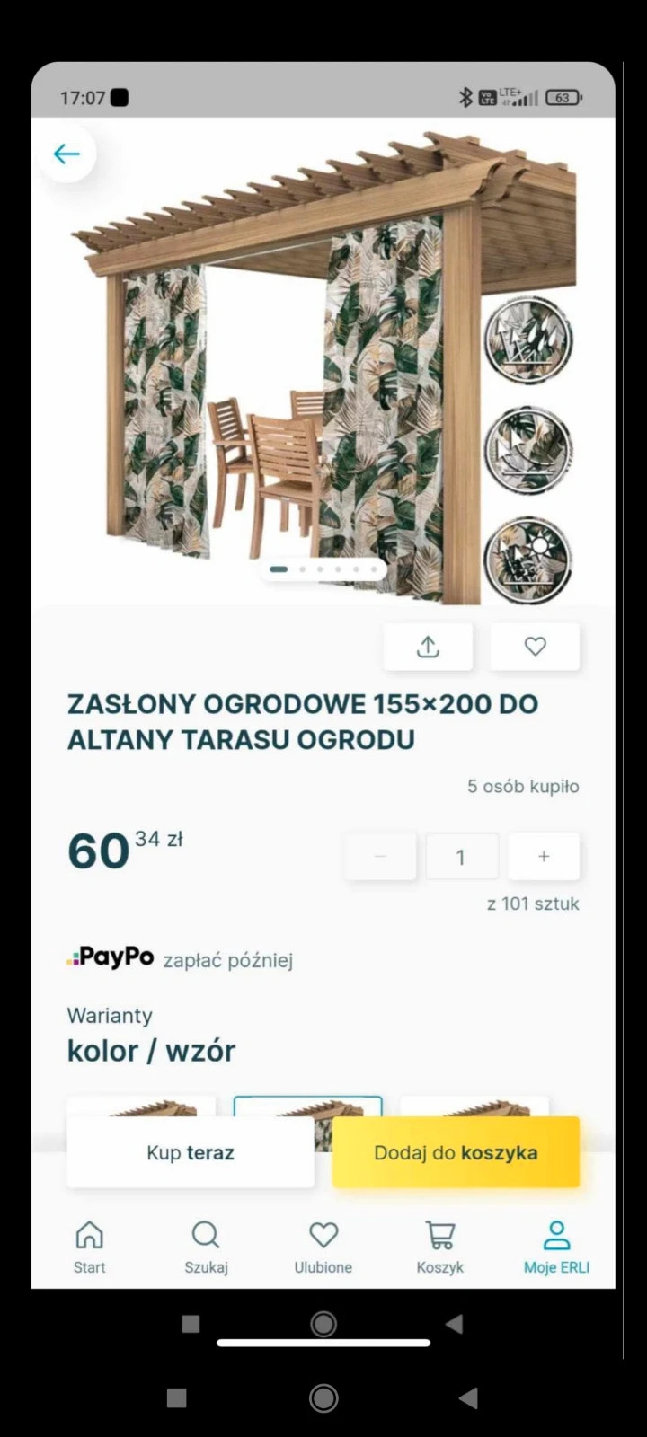 Zasłony tarasowe ogrodowe w kwiaty 155x200