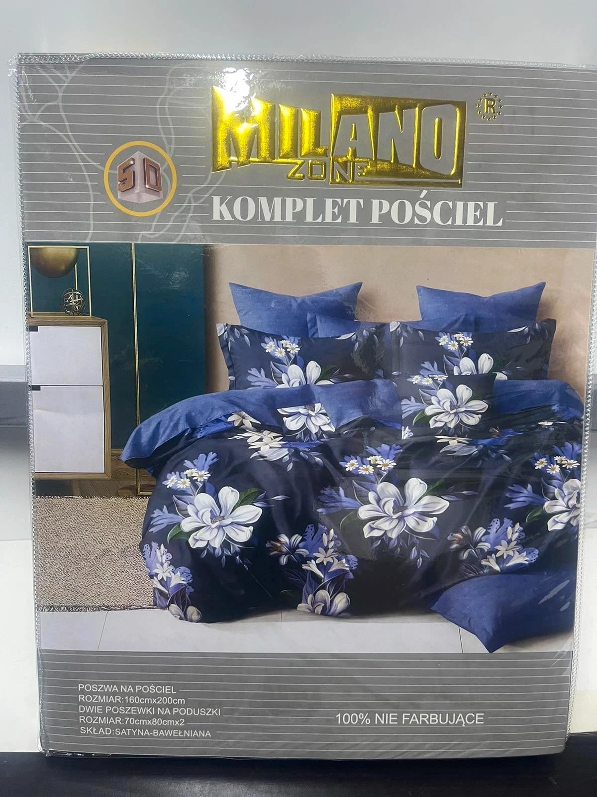 Elegancki Komplet Pościeli Bawełna Kwiaty Zestaw Prezent 160x200