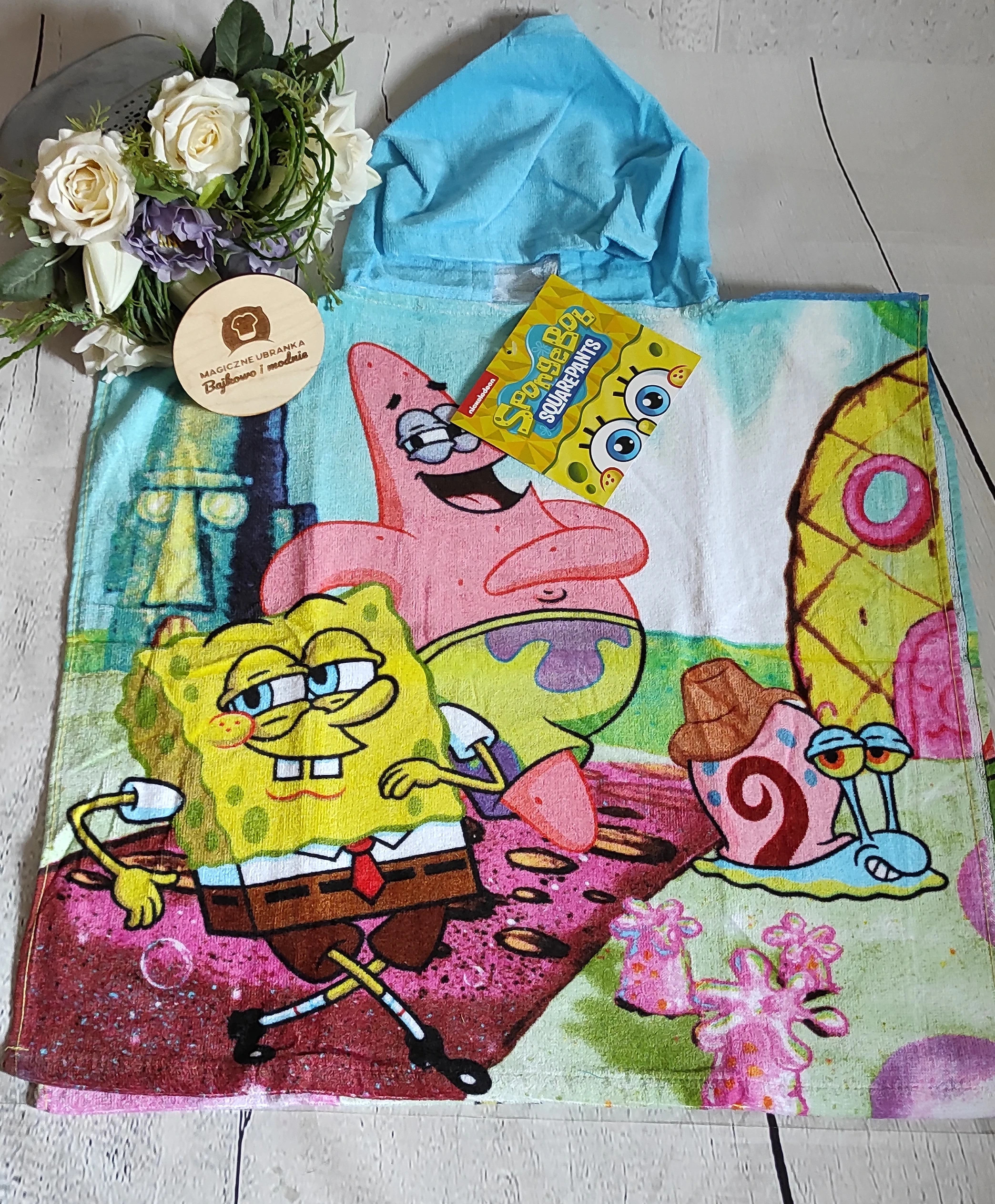 Bawełniane ponczo kąpielowe ręcznik z kapturem Spongebob na wakacje lato basen