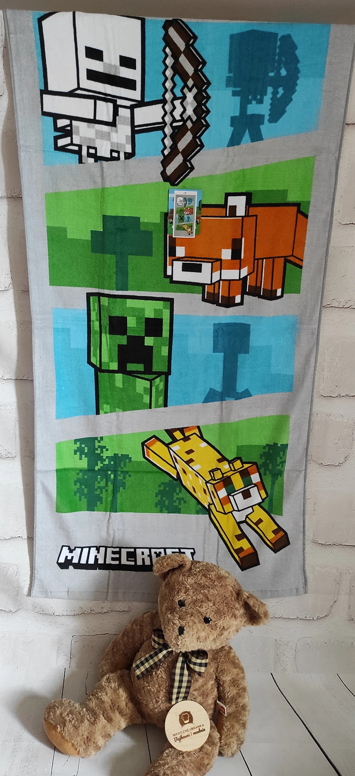 Bawełniany ręcznik kąpielowy Minecraft chłonny 140/70 duży plażowy co dzień wyjazd wakacje