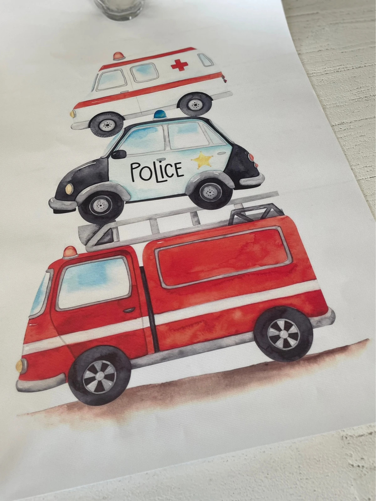 Poster med brandbil polisbil och ambulans