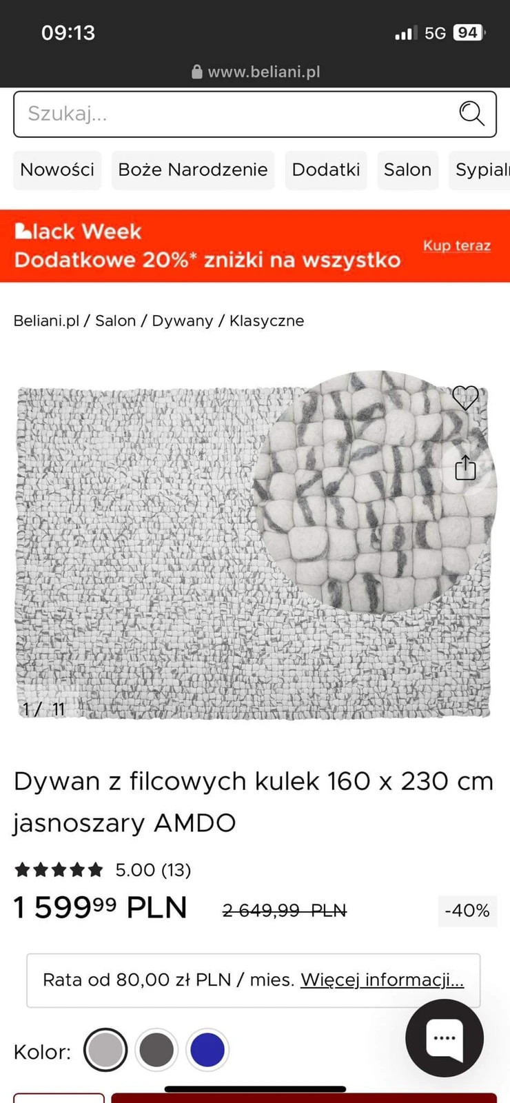 Dywan z kulek wełnianych 160 x 230 cm biało (kremowo) szary