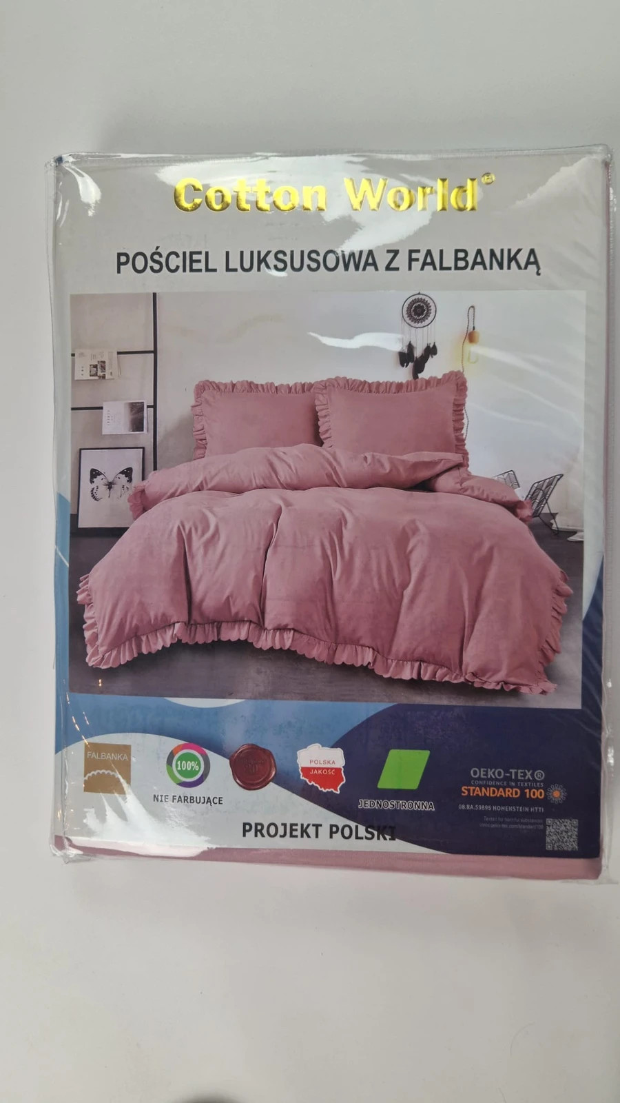 Pościel z falbanką 160x200 róż pudrowy różowy