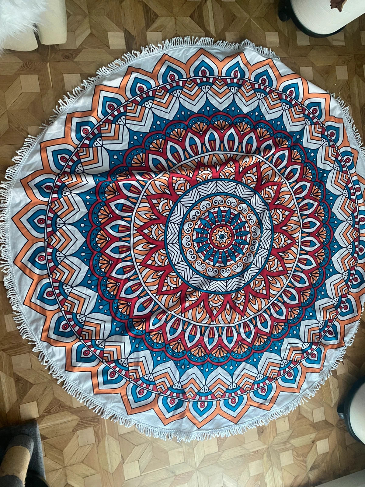 Okrągły ręcznik plażowy mata 150cm frędzle mandala