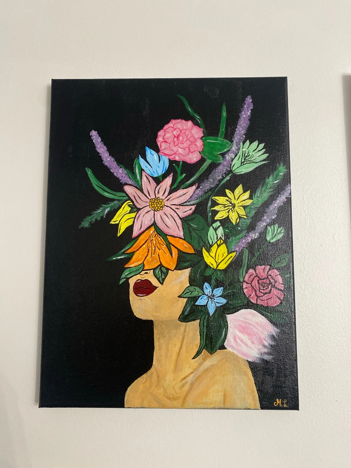 Dame vase med blomster 30x40