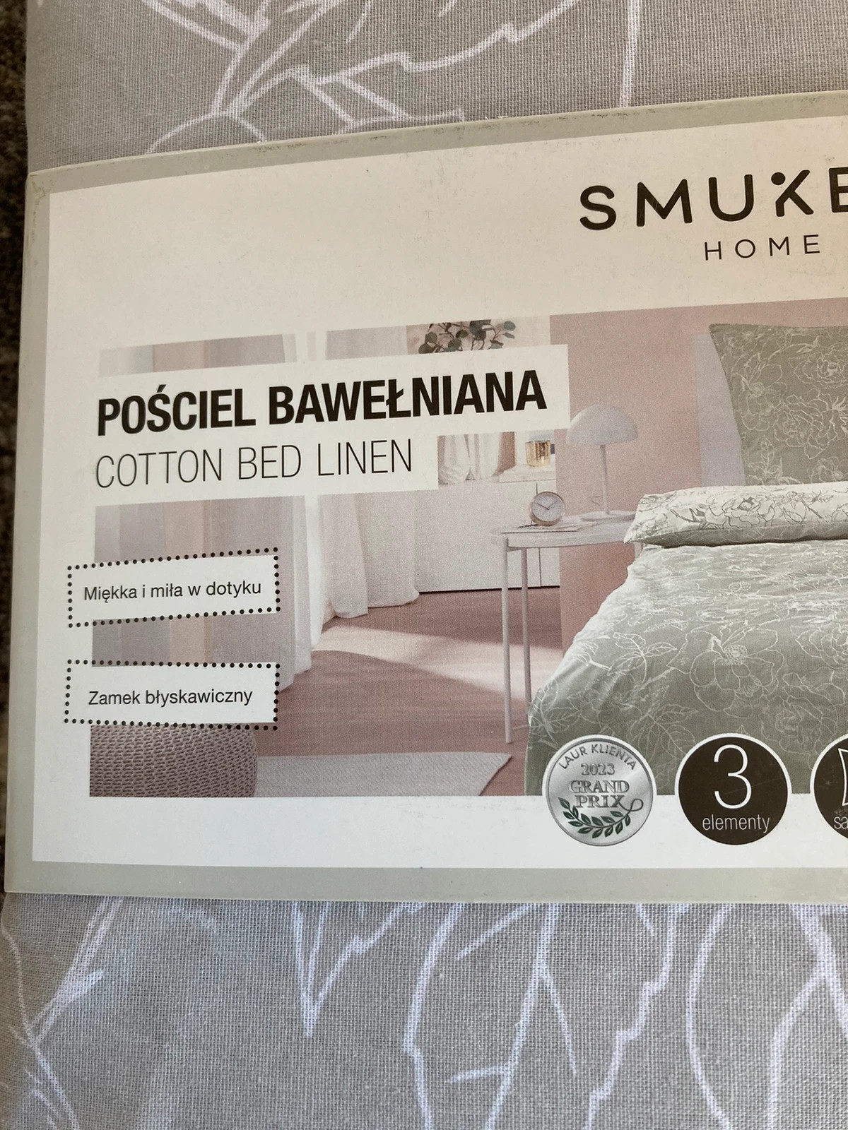 Szara siwa popielata posciel komplet poscieli kwiaty bawelniana smukee 200x220 koldra poduszki