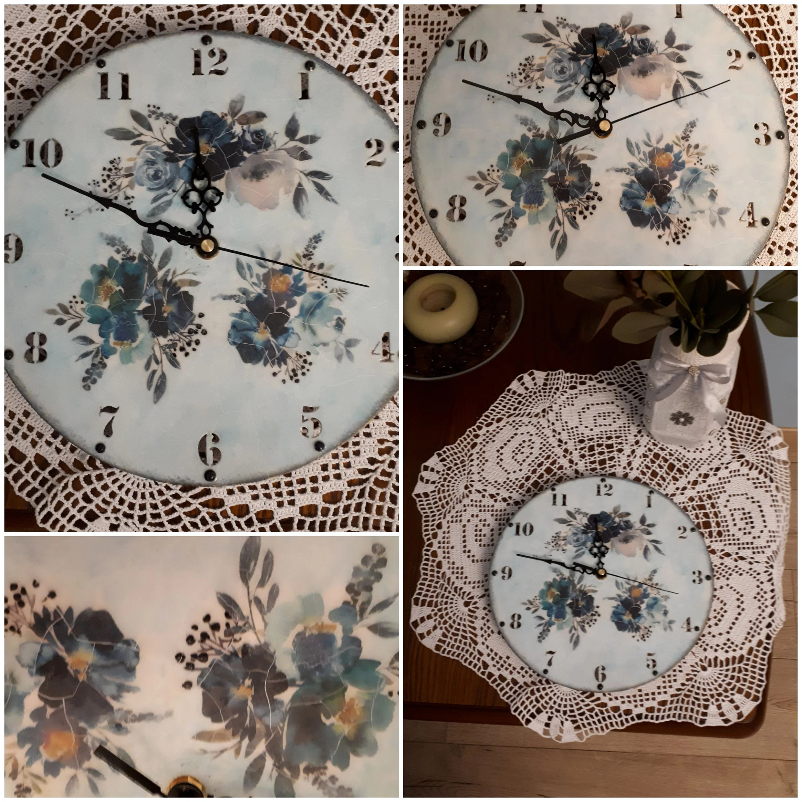 Ręcznie zdobiony (decoupage) zegar ścienny