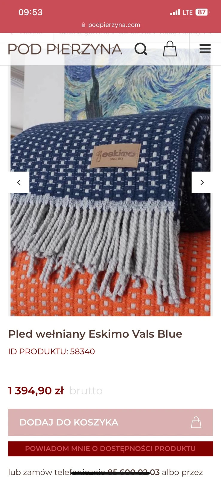 Eskimo Vals Blue wool blanket 200x130 cm