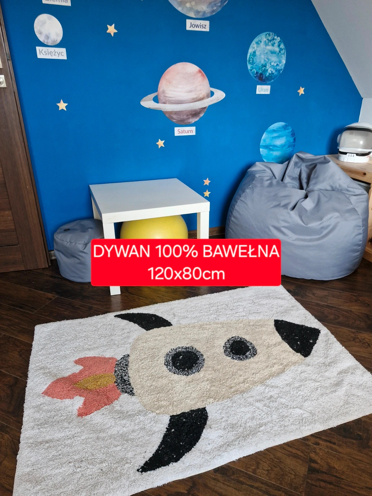 Dywan 100% bawełna motyw kosmos rakieta 120x80cm