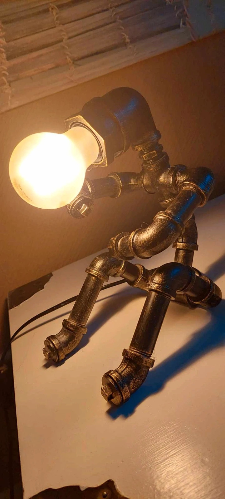 Lampa steampunk, vintage, Robot, bordslampa