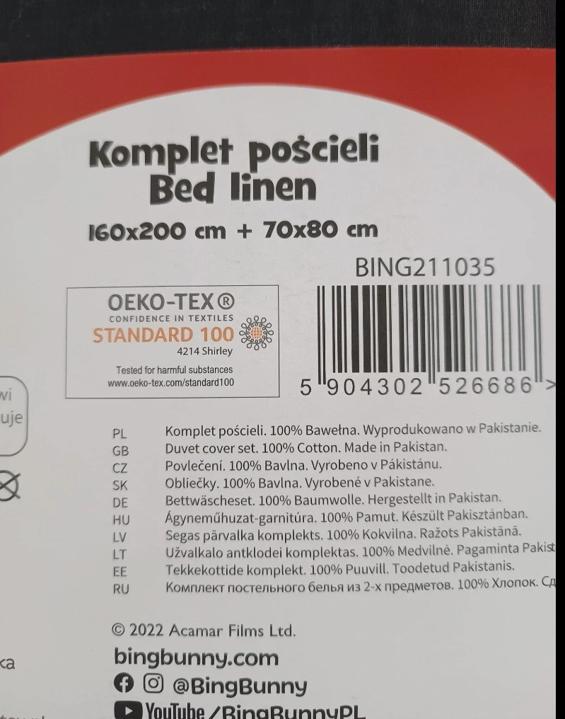 Bing komplet pościeli bawełnianej pościel dla dzieci Bing bed linen