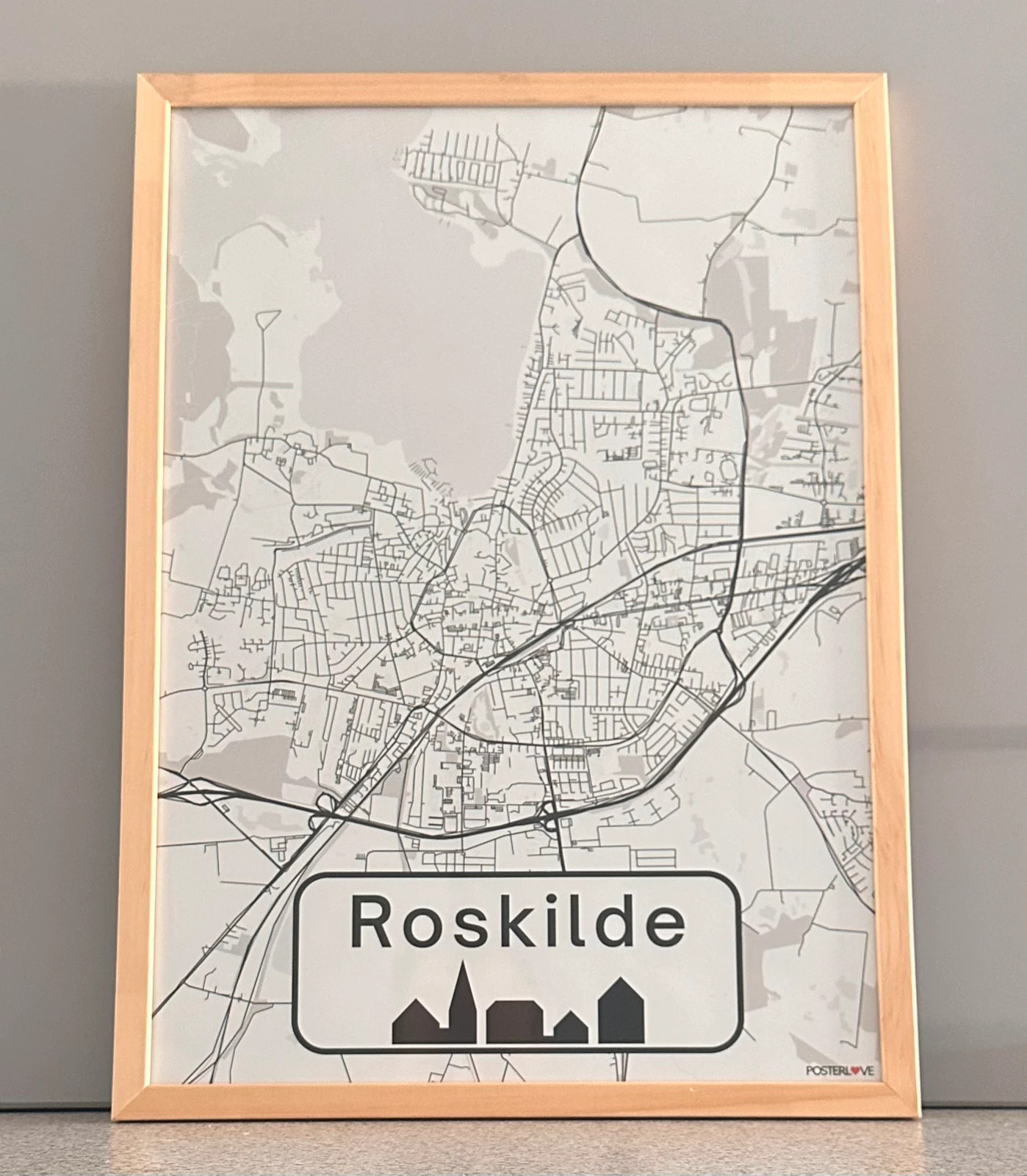 A3 Roskilde bykort plakat i træramme