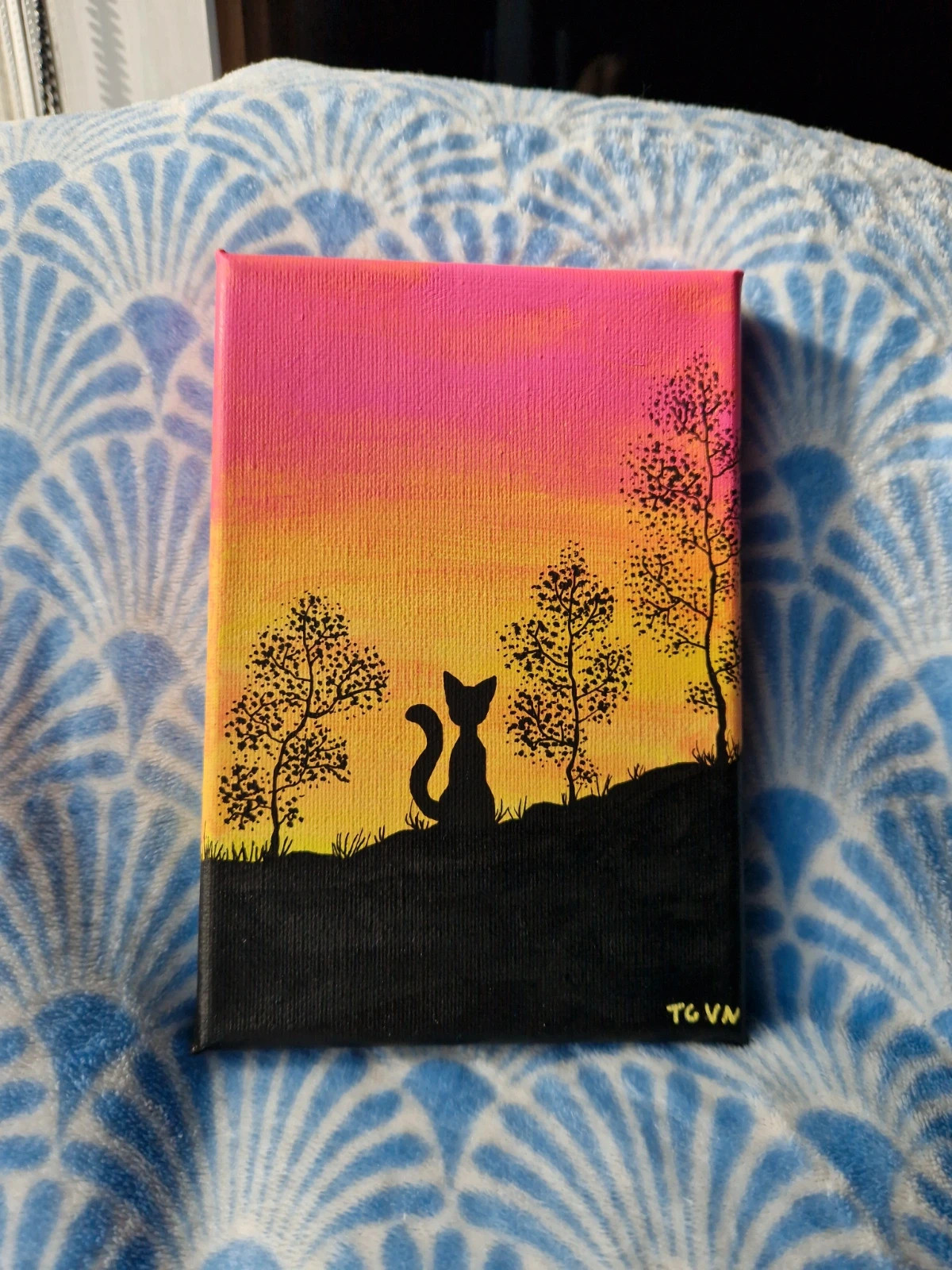 Pink and Yellow Cat Sunset Painting