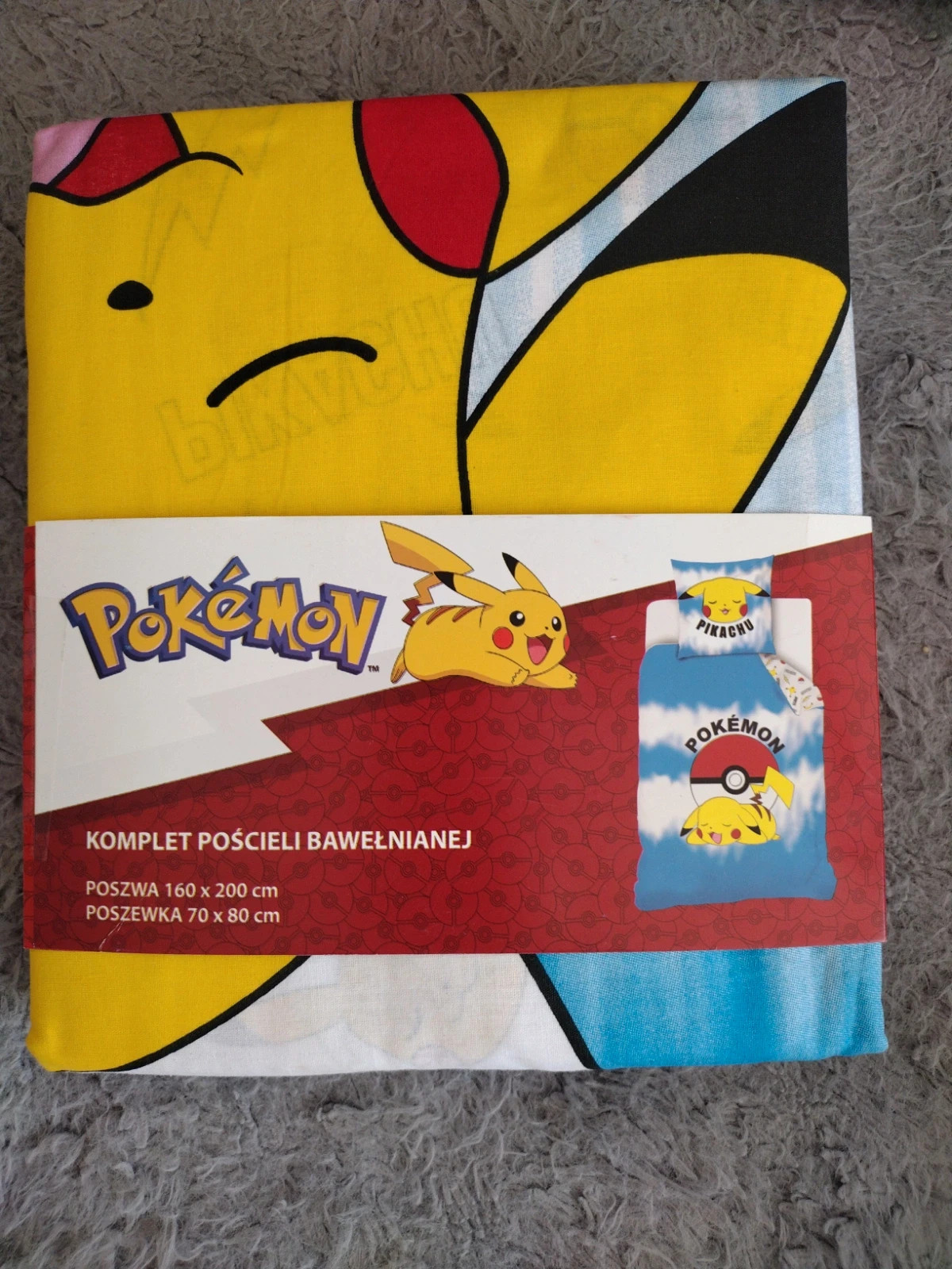 Komplet pościeli bawełnianej dla dzieci Pokemon Pikachu 160x200