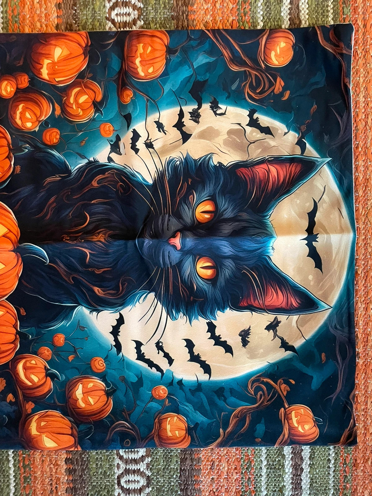 Kuddfodral Svart Katt Fladdermöss Halloween Bats Pumpkin