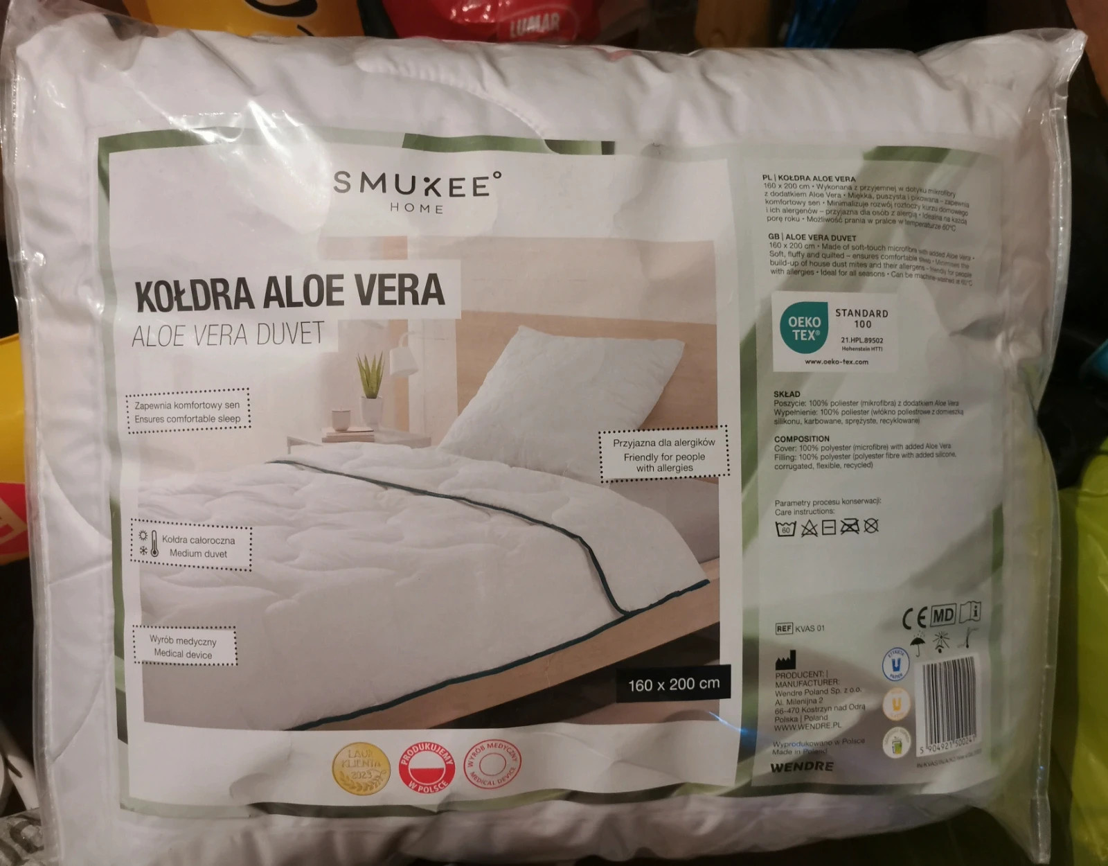 Nowa kołdra 160x200 całoroczna smukee aloe vera dla alergików pikowana