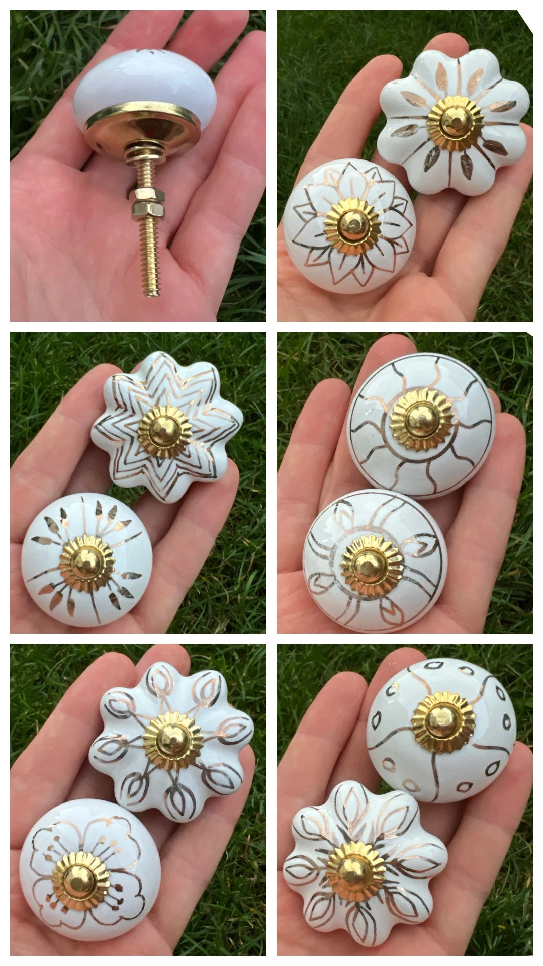 Gałki ceramiczne do mebli uchwyty vintage retro złote glamour knobs