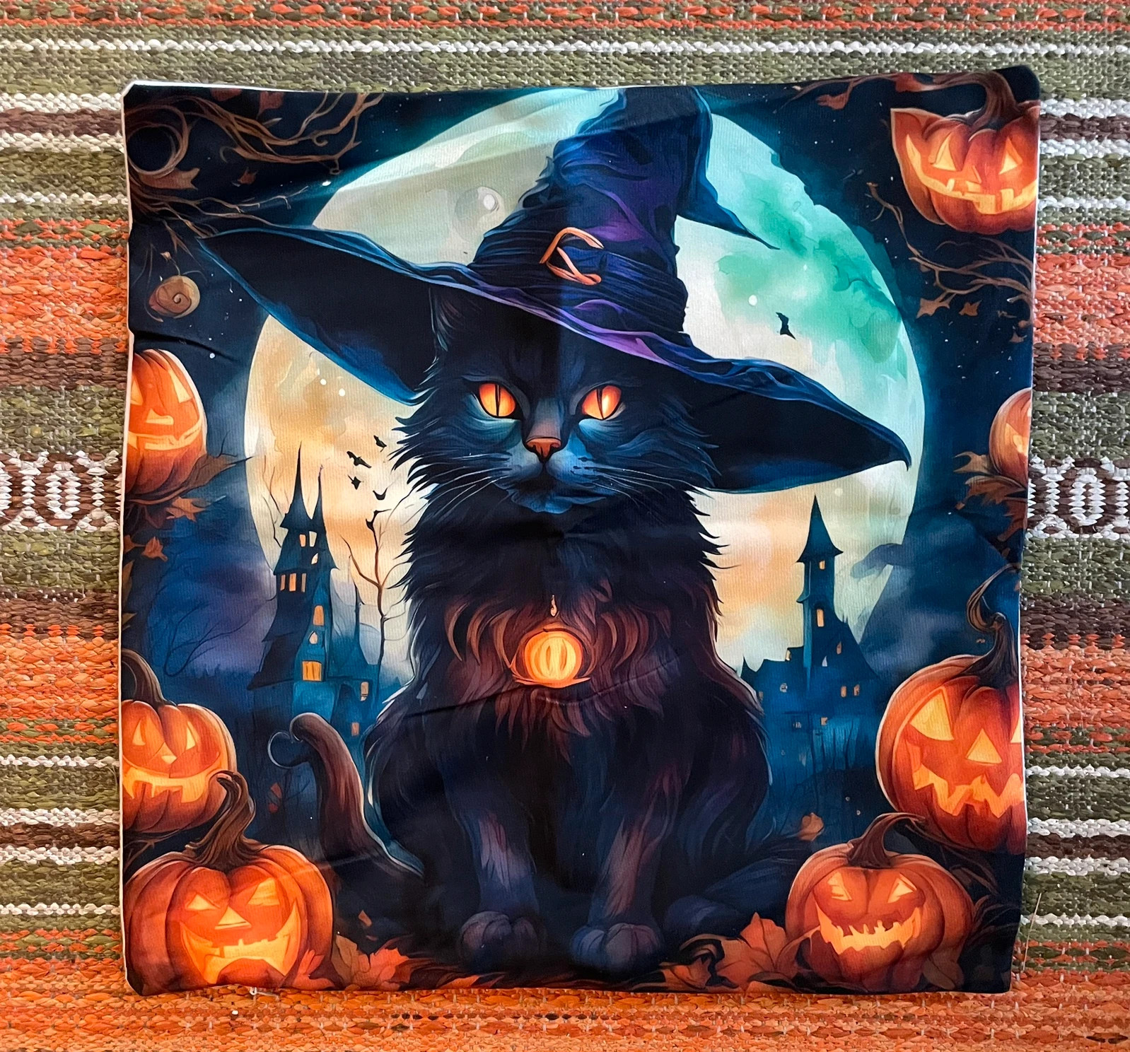 Kuddfodral Svart Katt Witch Hat Pumpkin Wicca