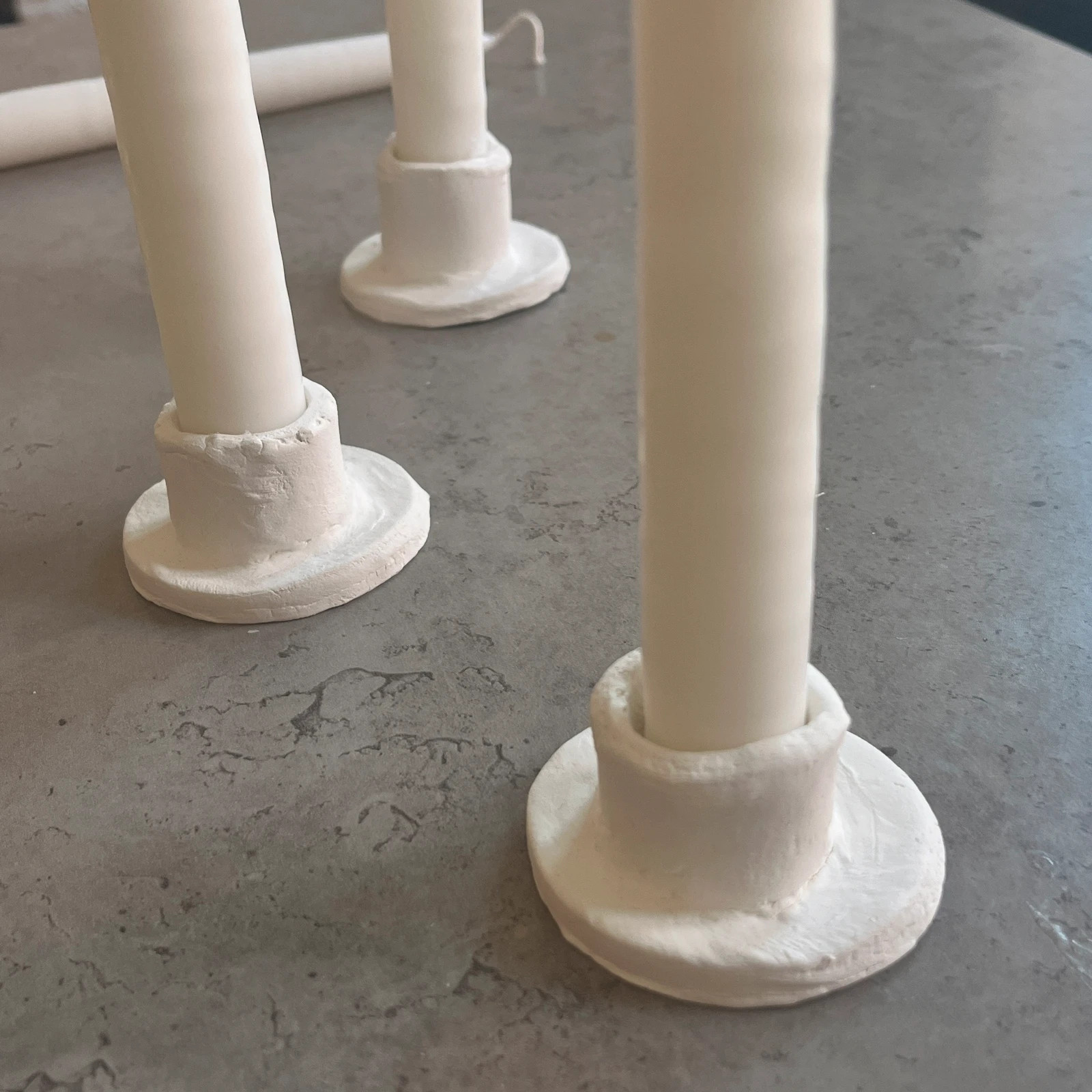 Rustic white clay candle holders