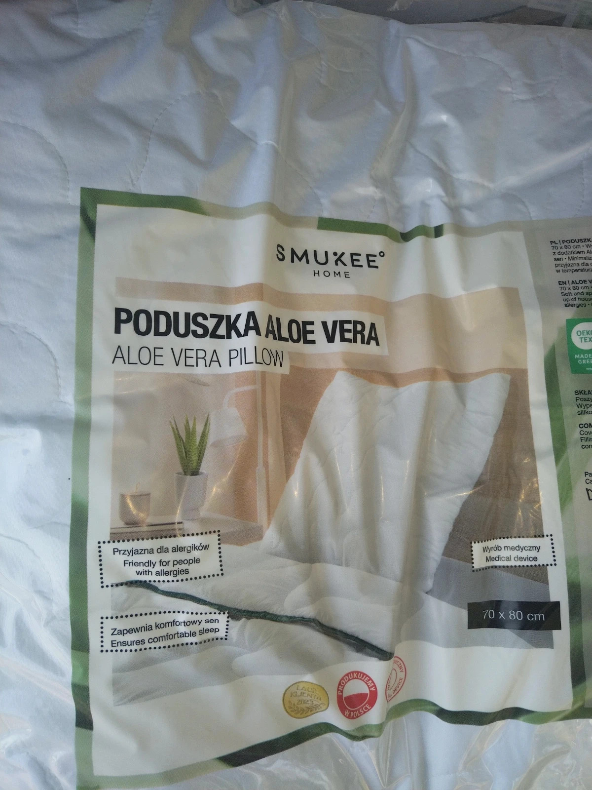 Duża poduszka 70x80 antyalergiczna aloe vera smukee