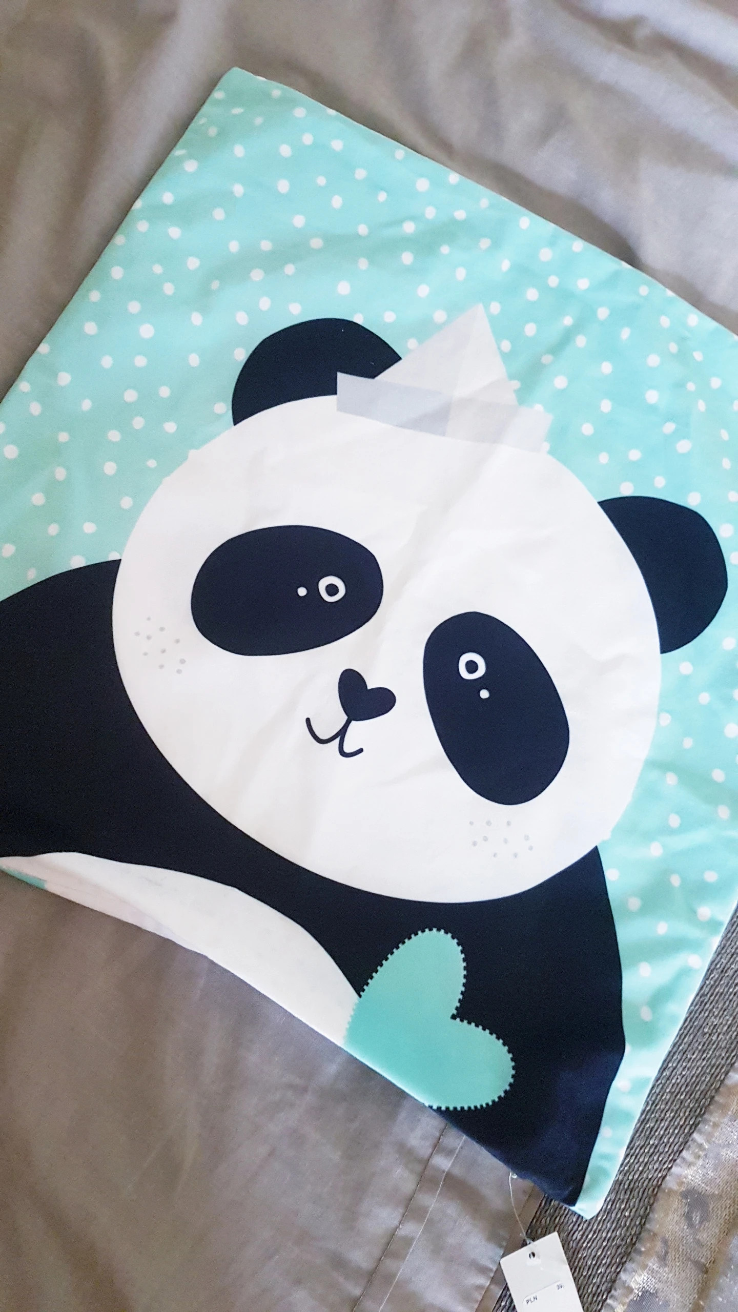 Poszewka na poduszkę duża panda miś zieleń mięta 45x45 Nowa