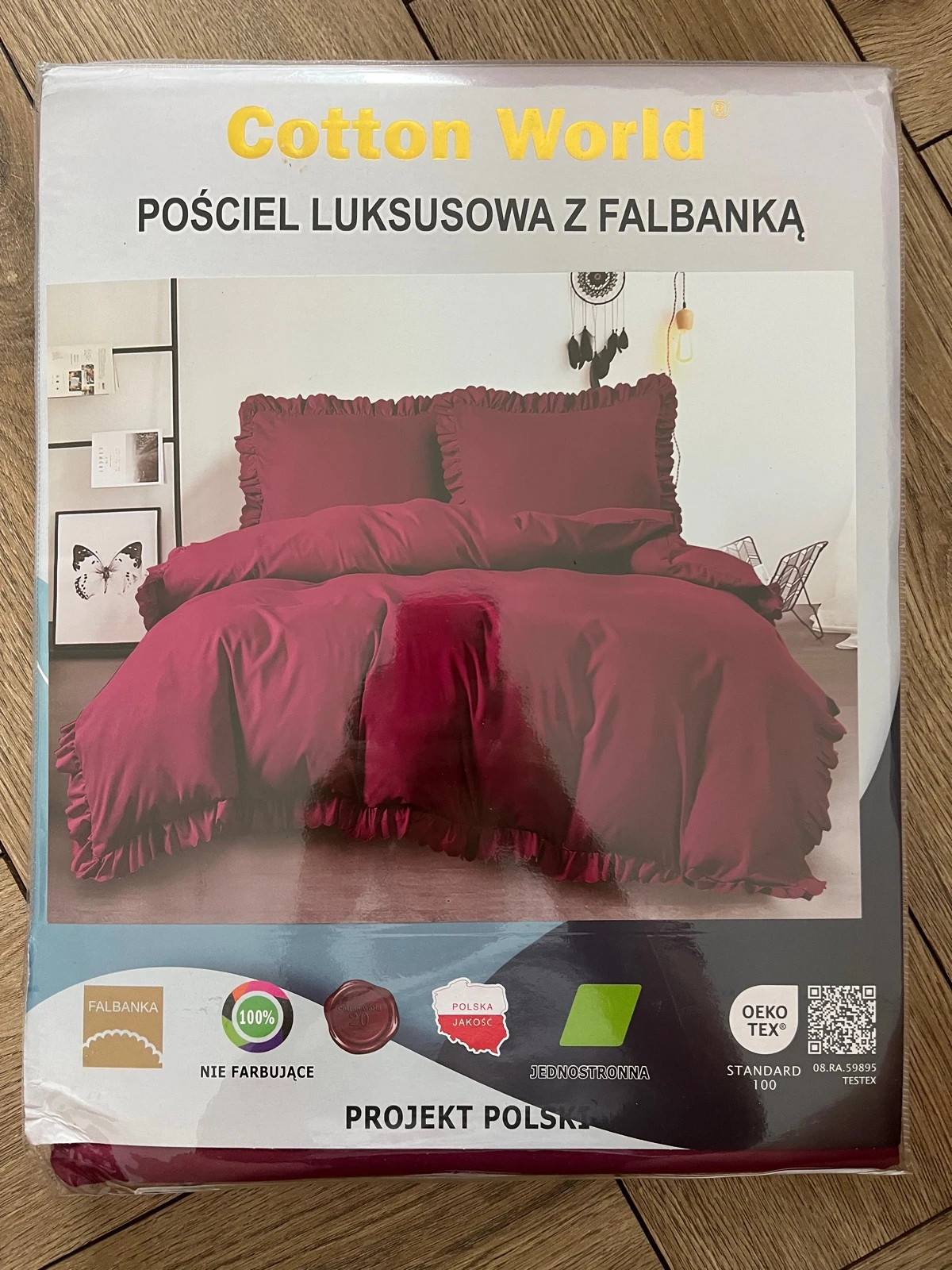 Pościel z falbanką 200x220 bordo burgundowy czerwony