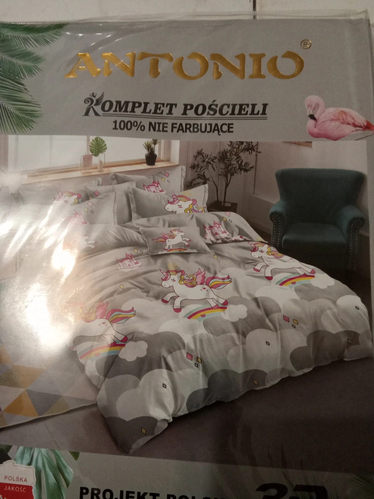 Komplet pościeli jednorożec szary