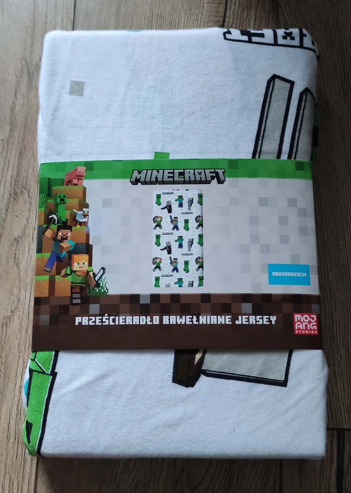 Prześcieradło bawełniane Jersey Minecraft 90x200x25 nowe