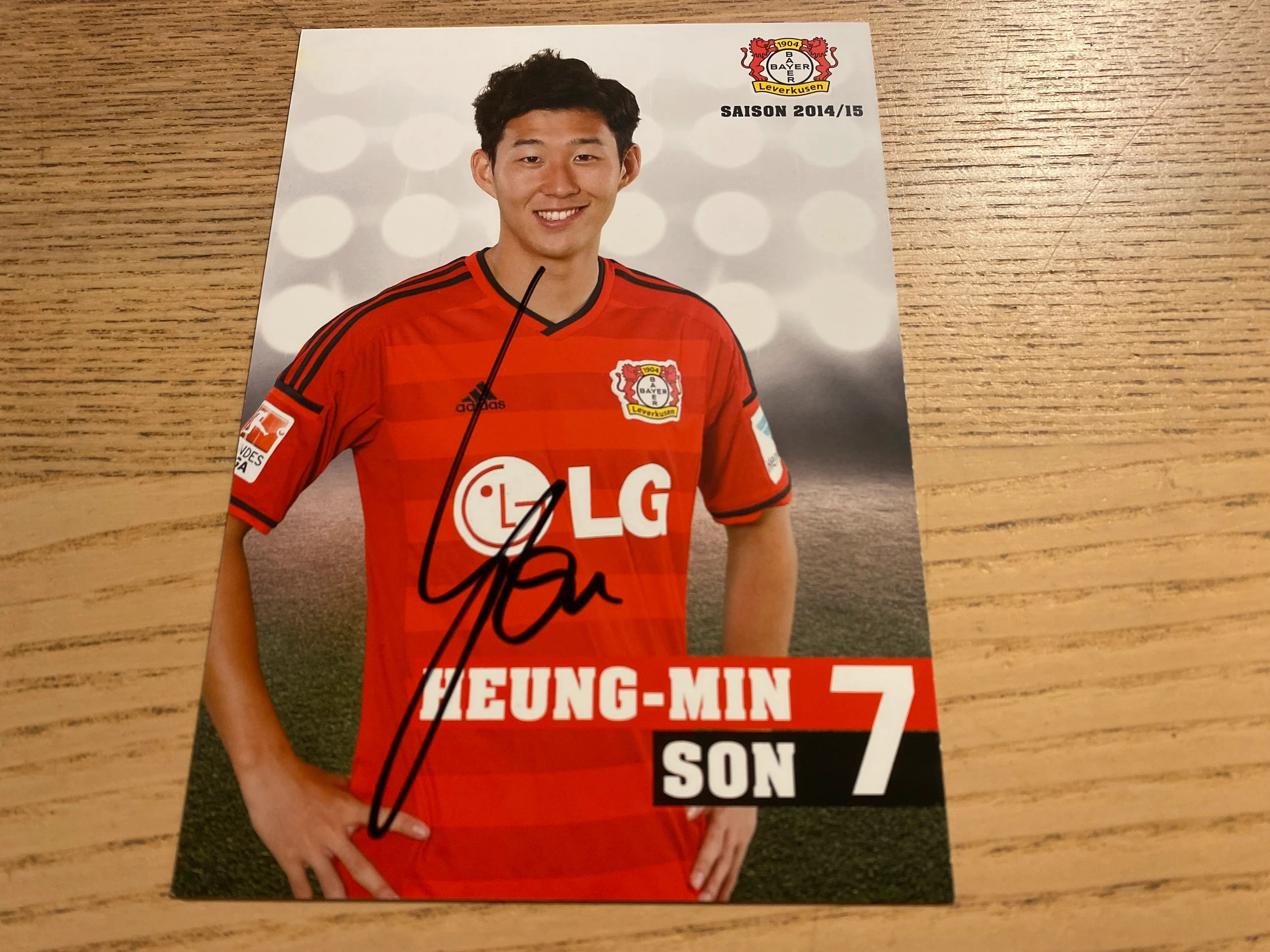 Heung-Min Son Leverkusen 100 % original Autograf på klub kort