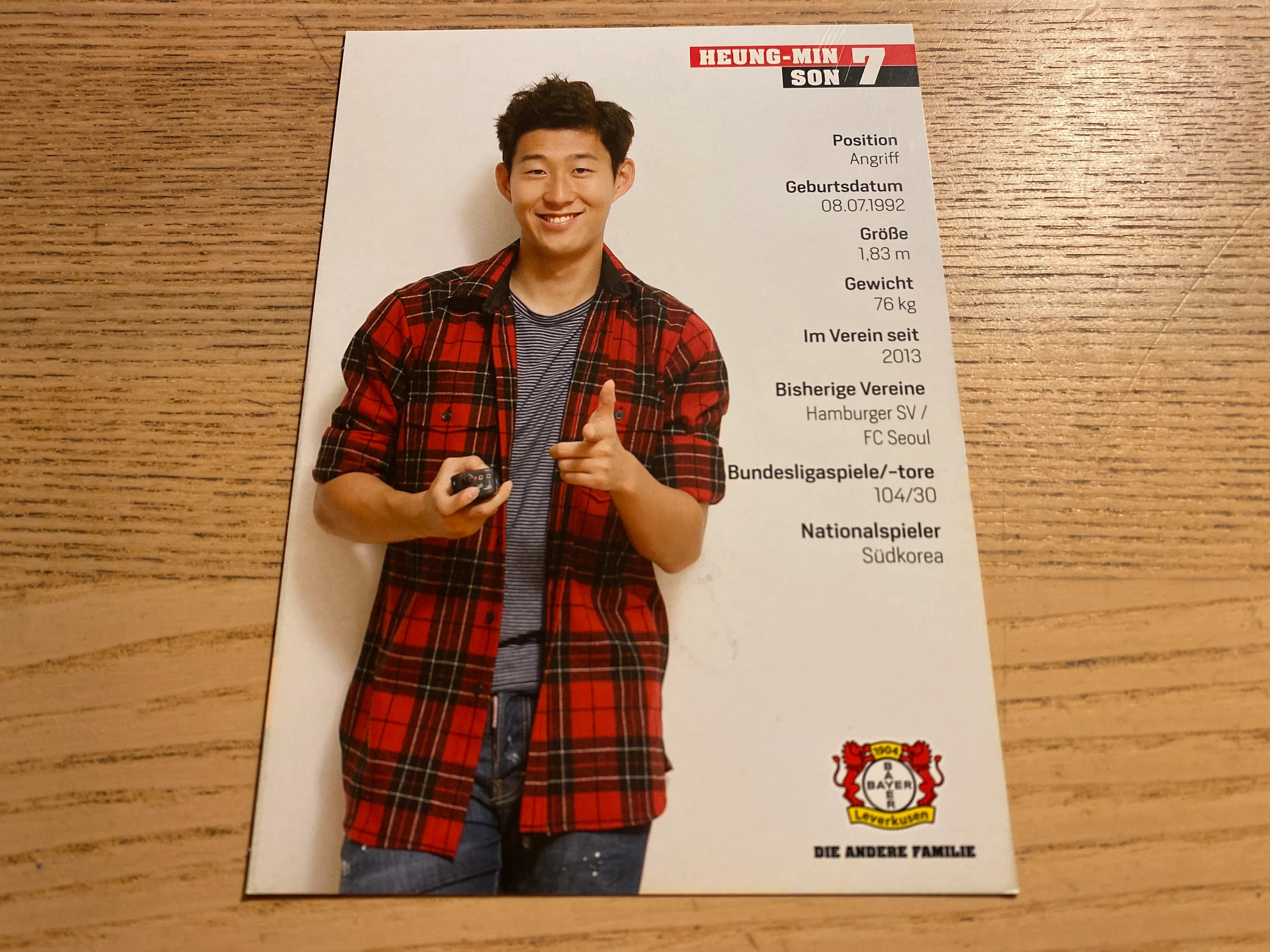 Heung-Min Son Leverkusen 100 % original Autograf på klub kort