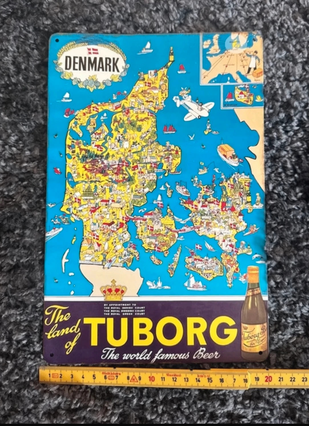 Metalskilt med Danmarkskort og Tuborg