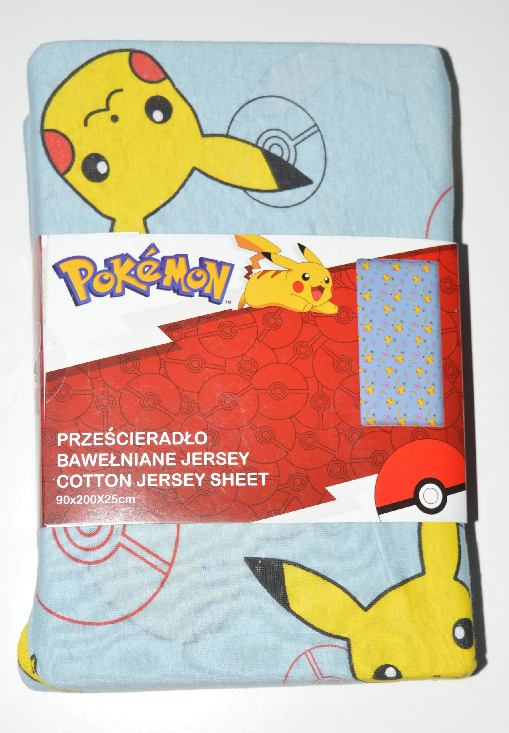 Prześcieradło bawełniane jersey 90x200 Pokemon - niebieskie