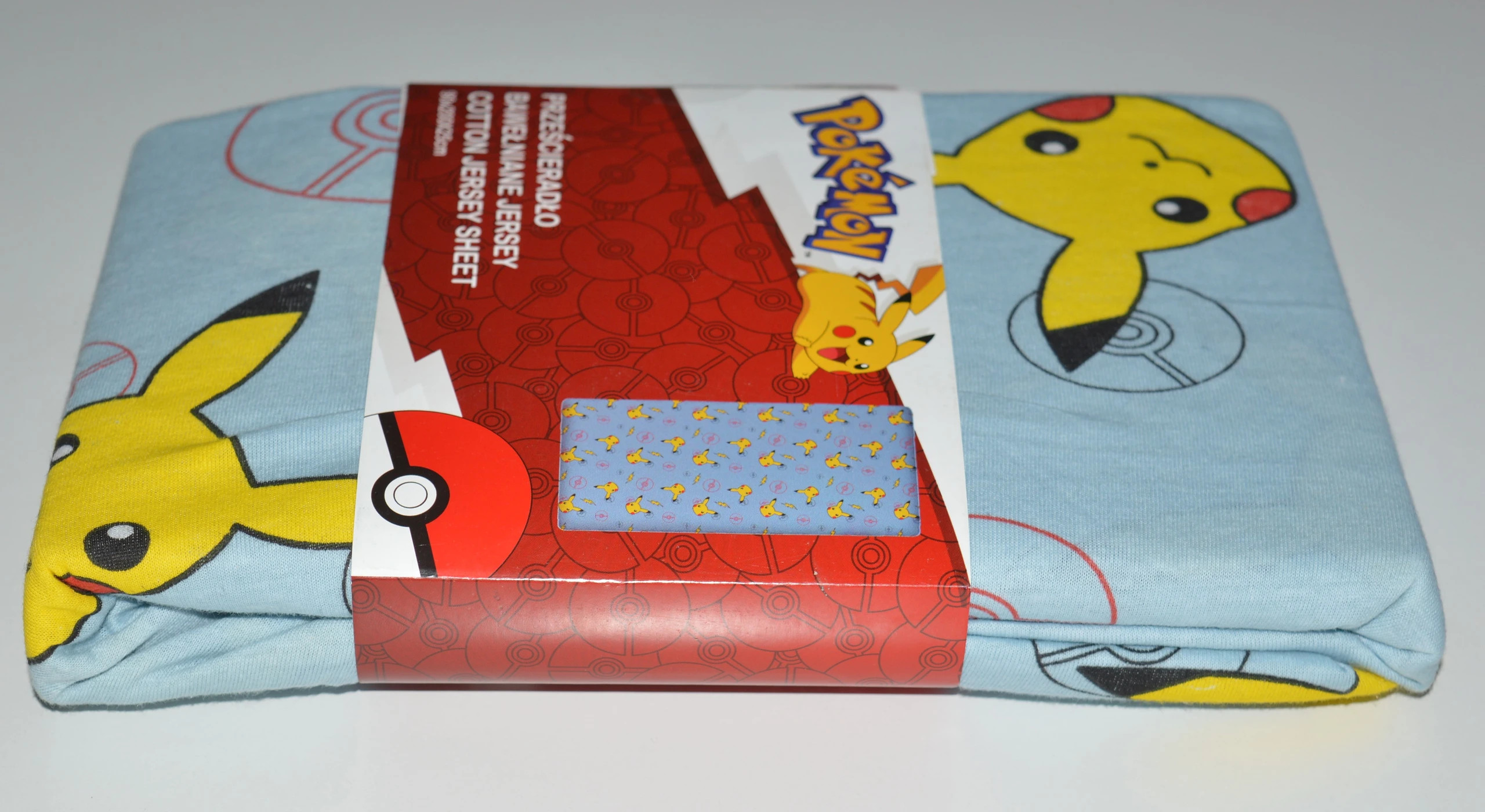 Prześcieradło bawełniane jersey 90x200 Pokemon - niebieskie