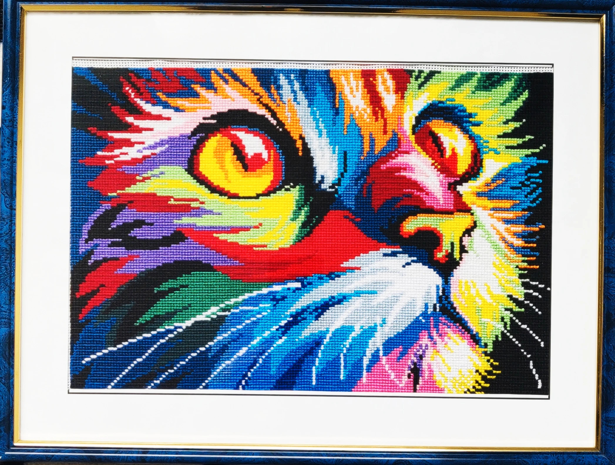 Cross stitch embroidery "Rainbow Cat" picture