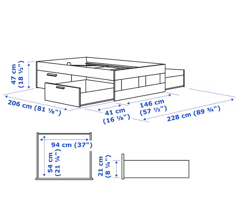 1½ seng, Ikea, b: 146 l: 206 h: 47