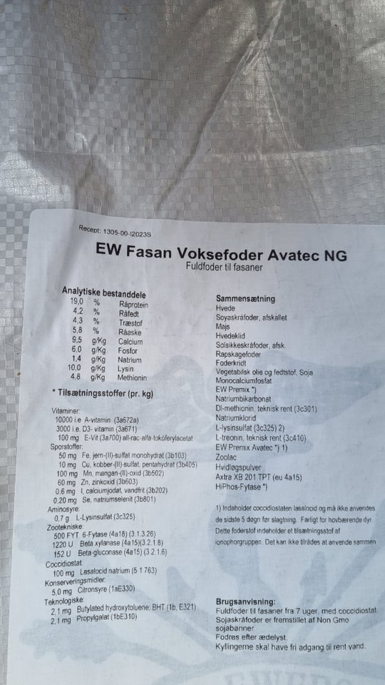 Andet voksefoder til fasan