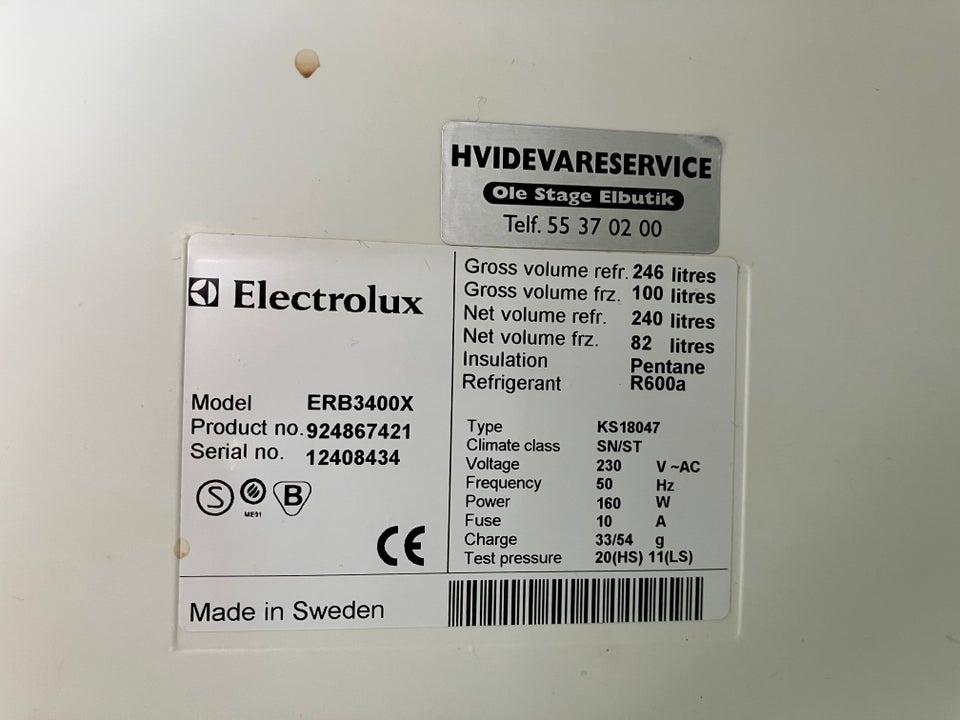 Køle/fryseskab, Electrolux