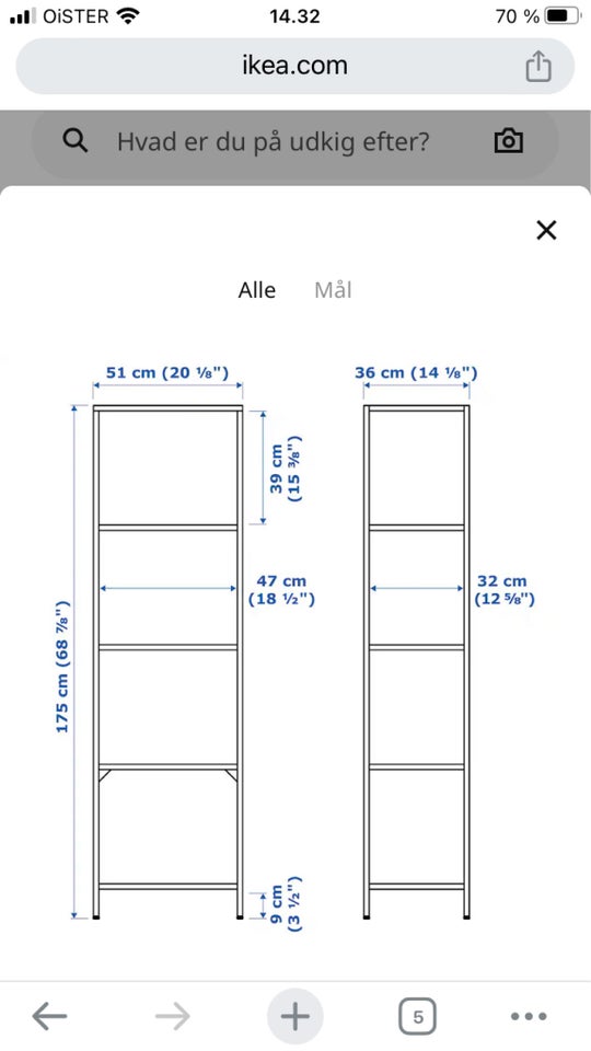 Reol, Ikea Vittsjö, b: 51 d: 36 h: 175