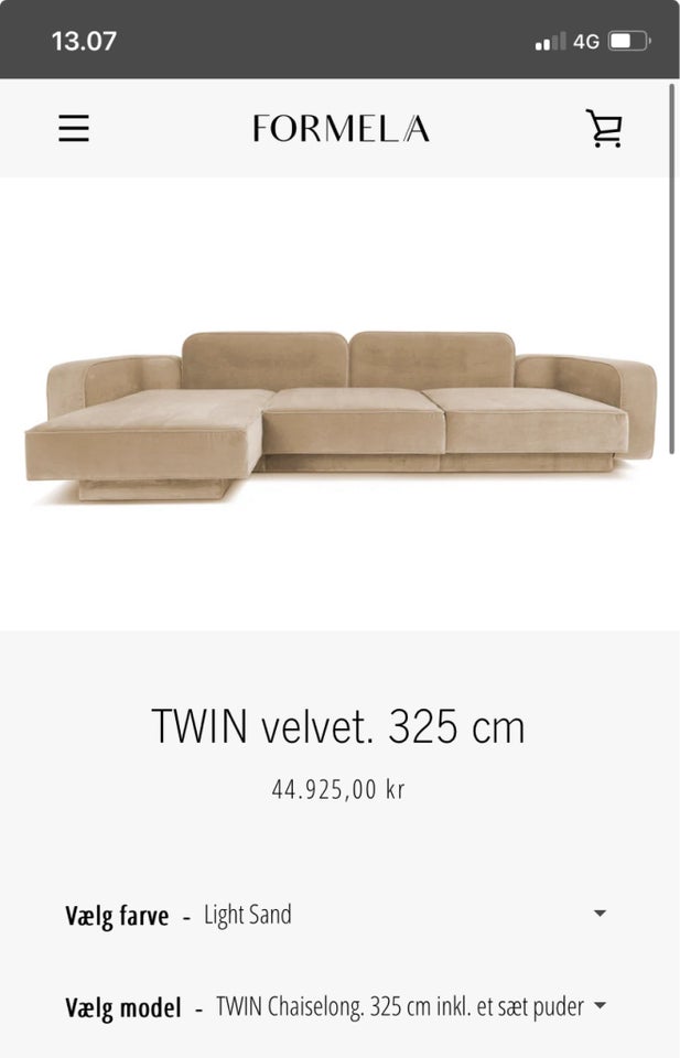 Sofa, velour, 6 pers.