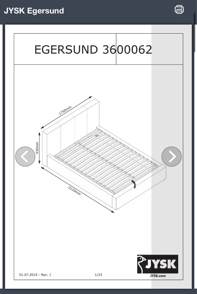 Sengeramme, Jysk, b: 1750 l: 2125 h: