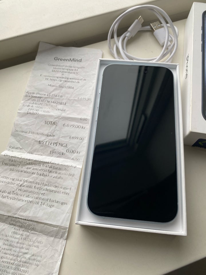 iPhone 15, 256 GB, blå