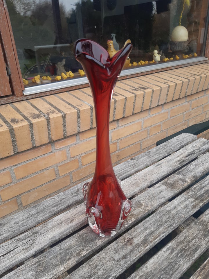 Glas Høj vase klart/rødt glas